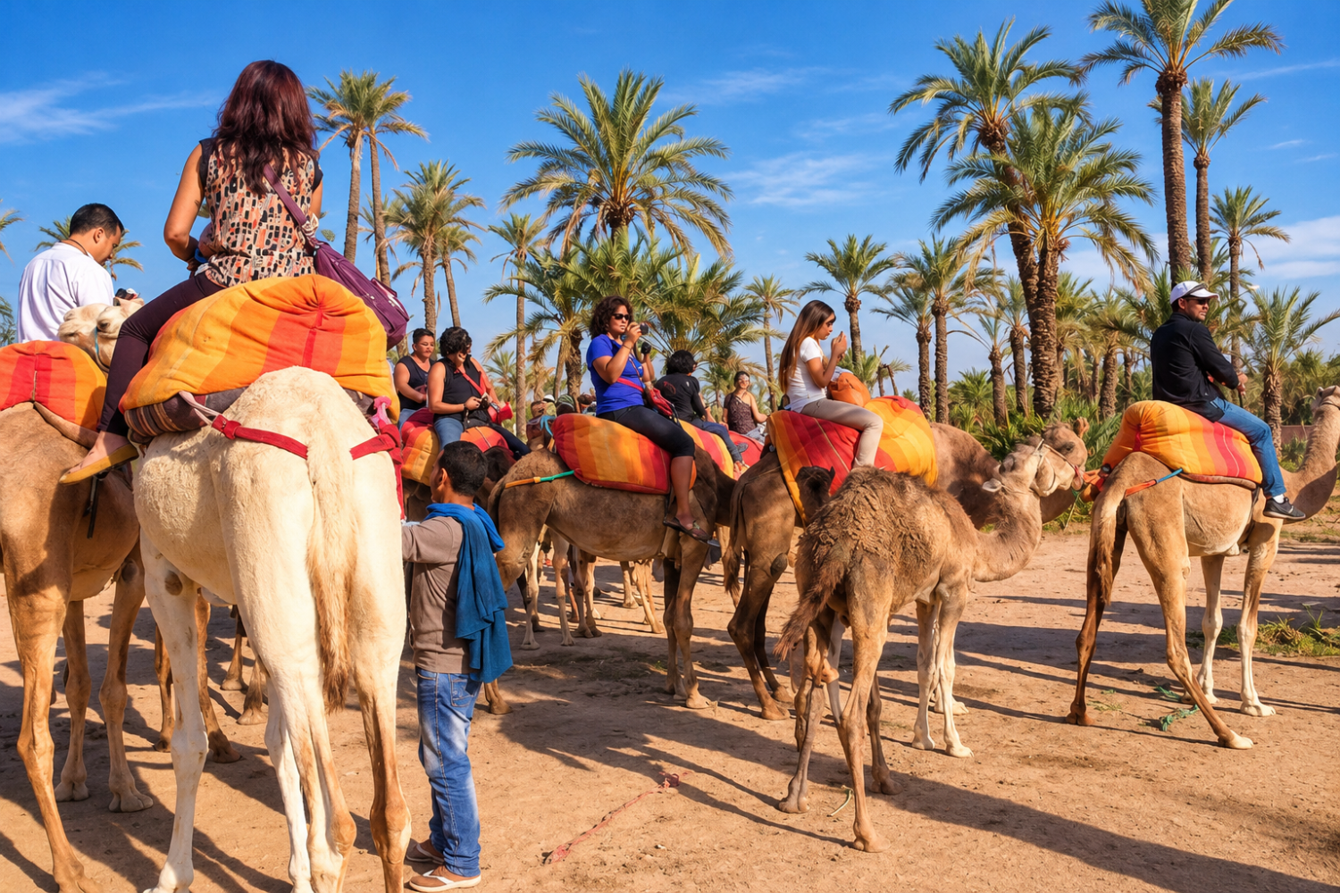 Camel riding in Marrakech palm grove